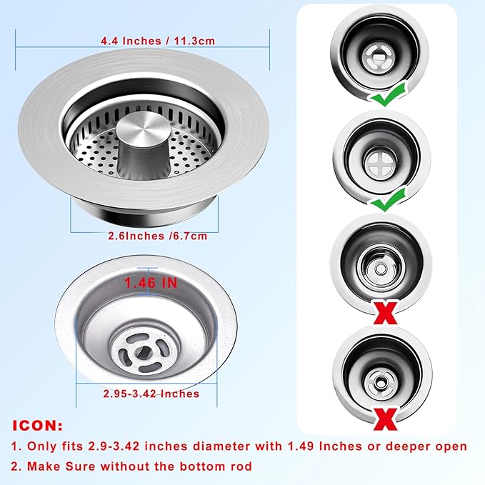 3-in-1 Kitchen Sink Drain Strainer & Stopper