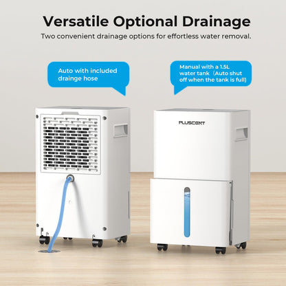 1500 Sq.ft Dehumidifier for Basement, PlUSCENT Max 21 Pint/Day Dehumidifiers for Home, Large Room, Bedroom with Drain Hose, Smart Humidity Control & Monitor, 3 Operation Modes, 24H Timer, Auto Defrost
