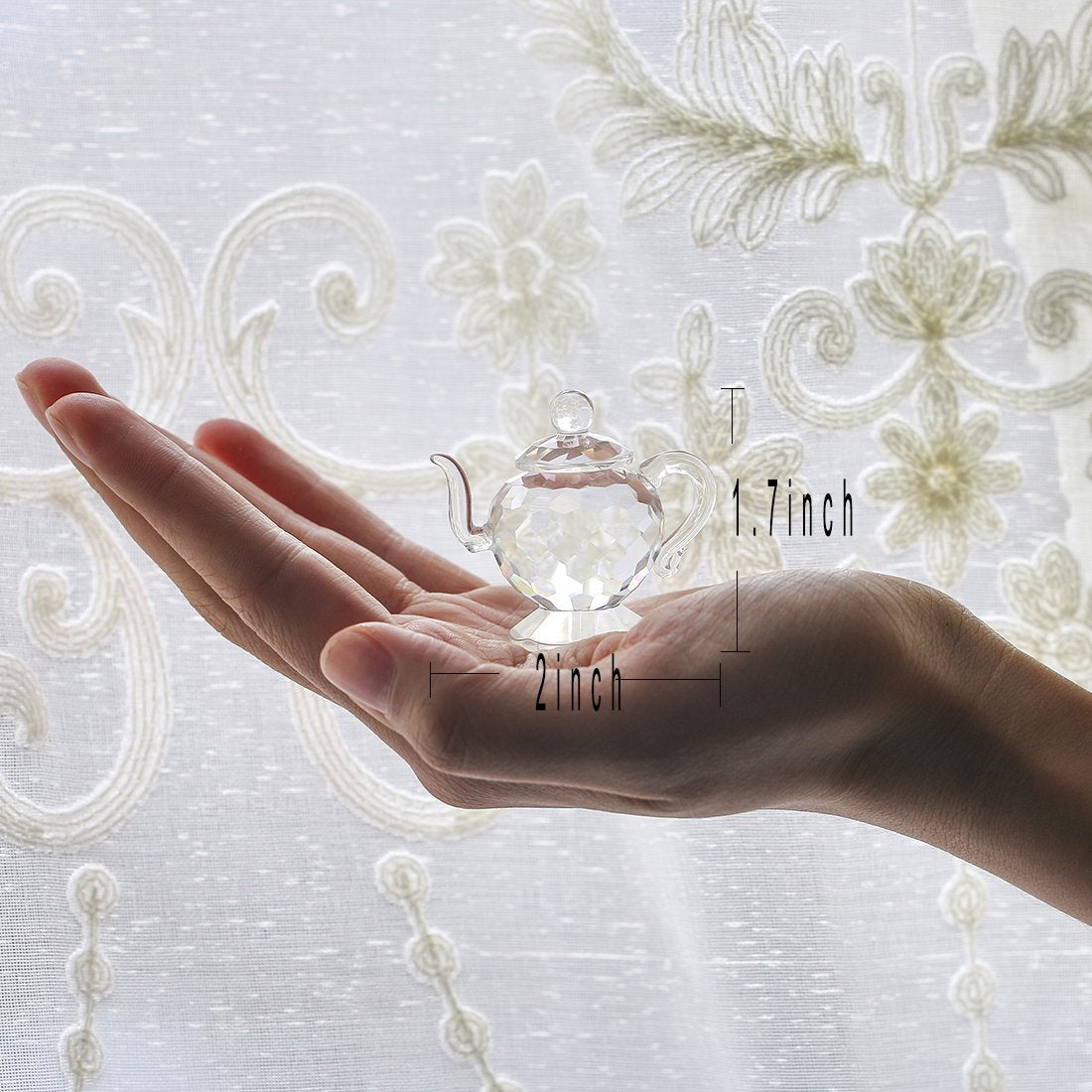 H&D HYALINE & DORA Crystal Teapot Figurine Chinese Collection Ornament Home Office Decor 1.7-Inch