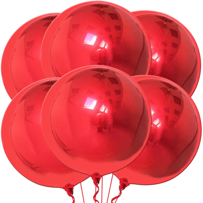 KatchOn, Red Foil Balloons - Big 22 Inch, Pack of 6 | 4D Sphere Metallic Red Balloons for Happy Birthday Decoration, Carnival Decoration, Wedding, Christmas Decorations | New Years Decorations 2026