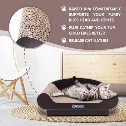 Socostar Cat Couch Bed Pad, Cardboard Cats Scratcher Furniture with Catnip, Large Scratch Sofa for Indoor Cats, Wear Resistant and Durable Cat Scratching Board