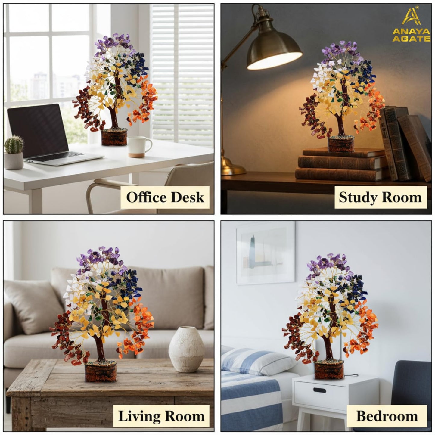 ANAYA AGATE 7 Chakra Crystal Tree of Life – Handmade Healing Crystals and Crystals and Healing Stones Money Tree for Home & Office Decor – Feng Shui Spiritual for Women
