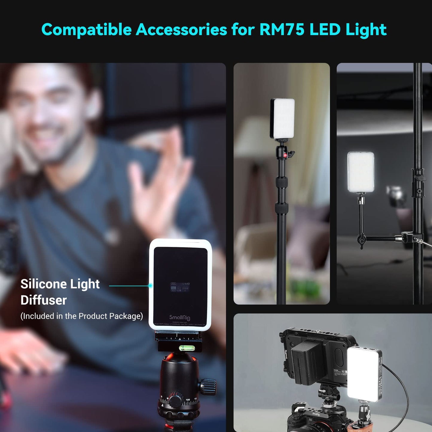 SmallRig RM75 RGB Video Light, RGBWW Full Color Portable LED Light Panel, 4,000mAh Battery, 2500-8500K, CRI96, TLCI 98, Magnetic Attraction and App, for Vlogging Photography 3290