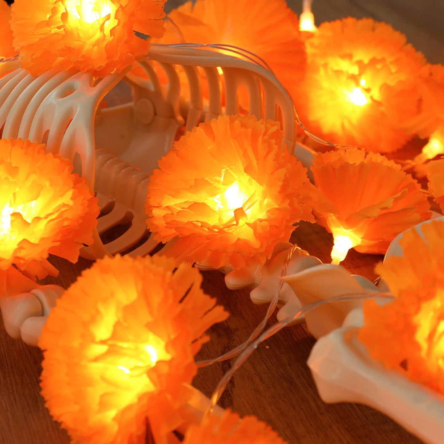 Gee Hut Marigold Garland String Lights Day of The Dead Decoration - 10ft 20 LED Marigold Flower Garlands Lights Battery Operated - Dia de Los Muertos Decoration for Diwali Halloween Indian Party