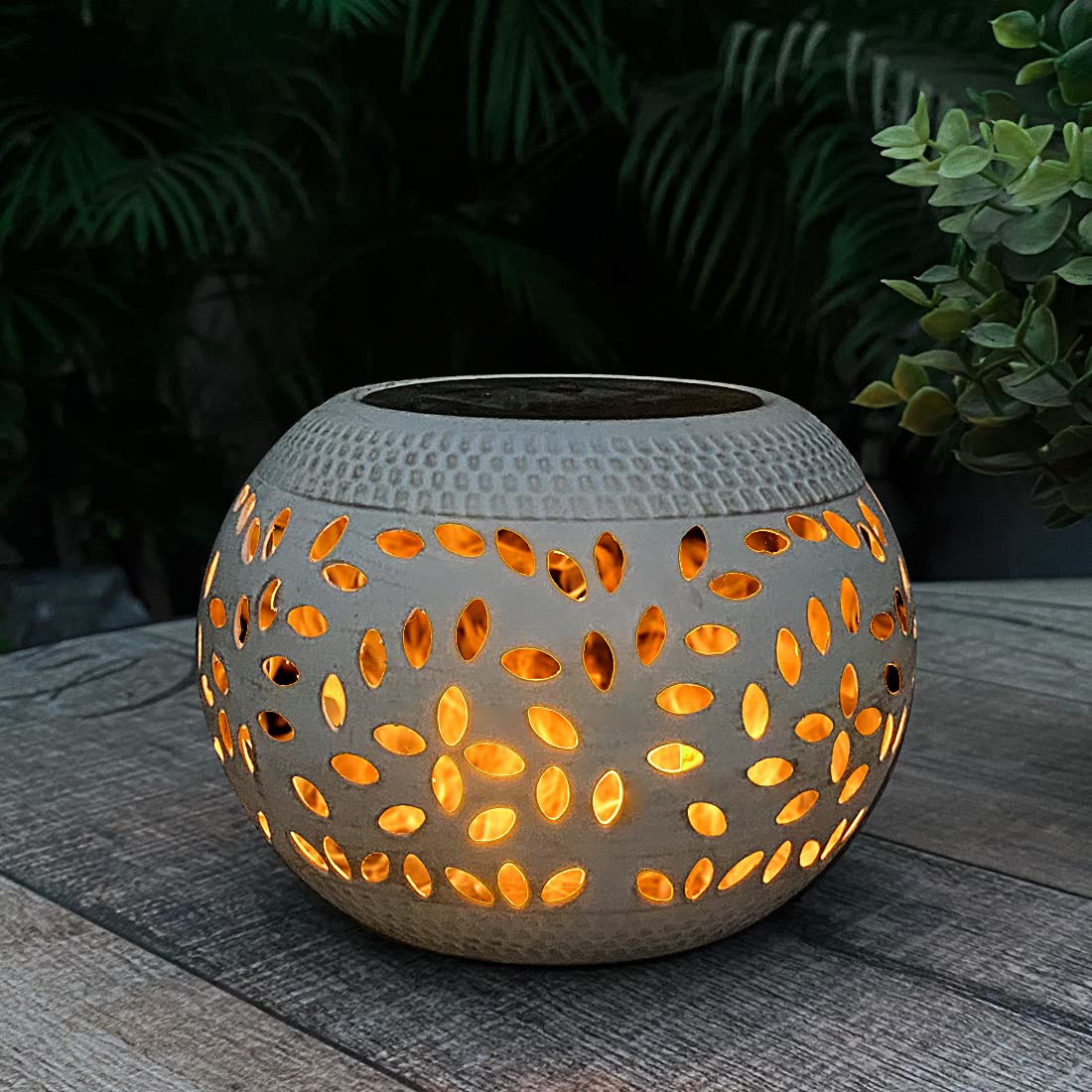 Solar Table Lantern Outdoor Waterproof- Dancing Flickering Flame Solar Powered LED Light,White Metal Desktop Decorative Lamp for Gifts for Women Mom,Desk Patio Garden Yard