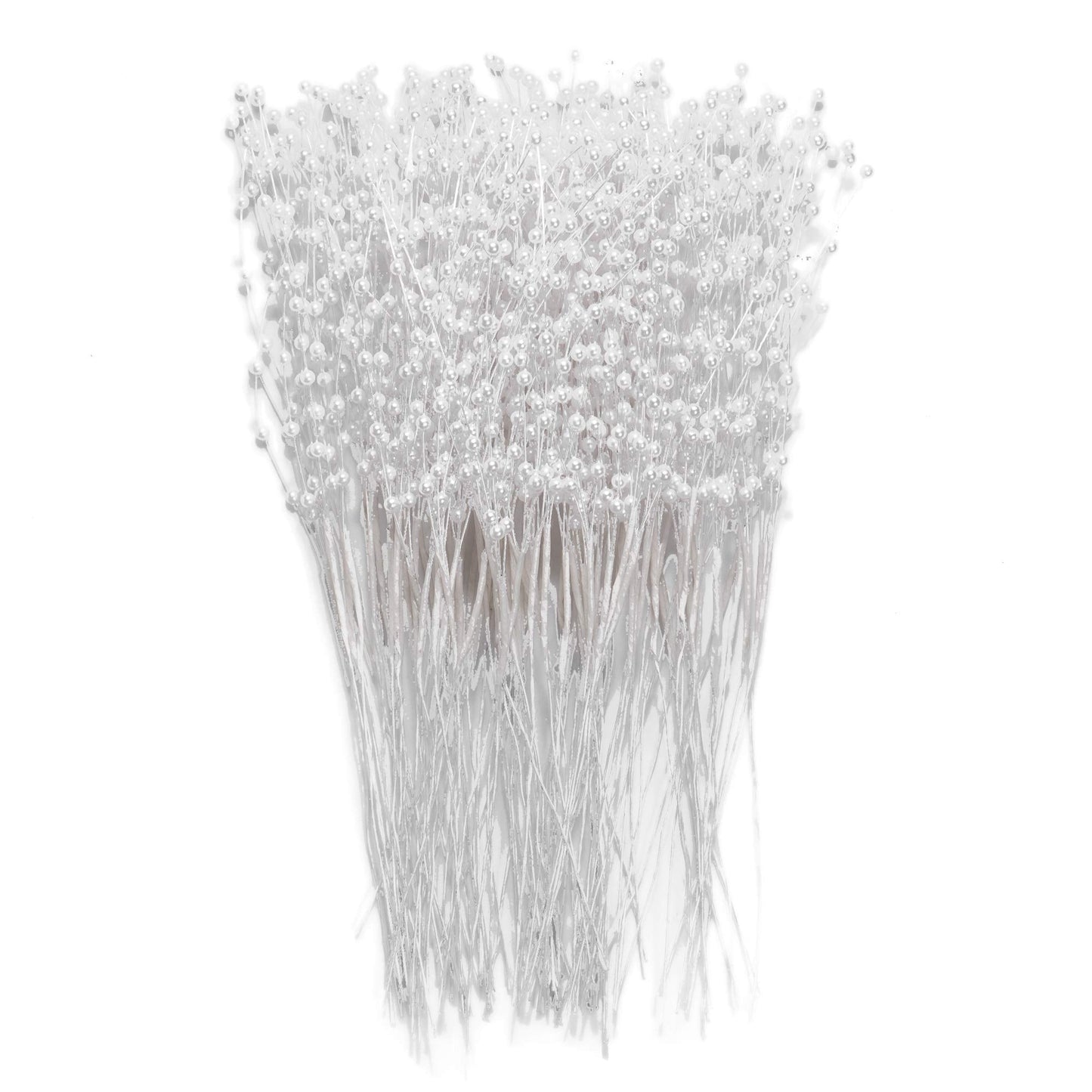 60 Pieces Pearl Stick Stems Bouquets, 4mm Bead String Garland Beaded Spray Filler Floral Arrangements Tree Picks Wedding Party Decoration, Mother's Day Flower Decor, Christmas Tree Picks (White)