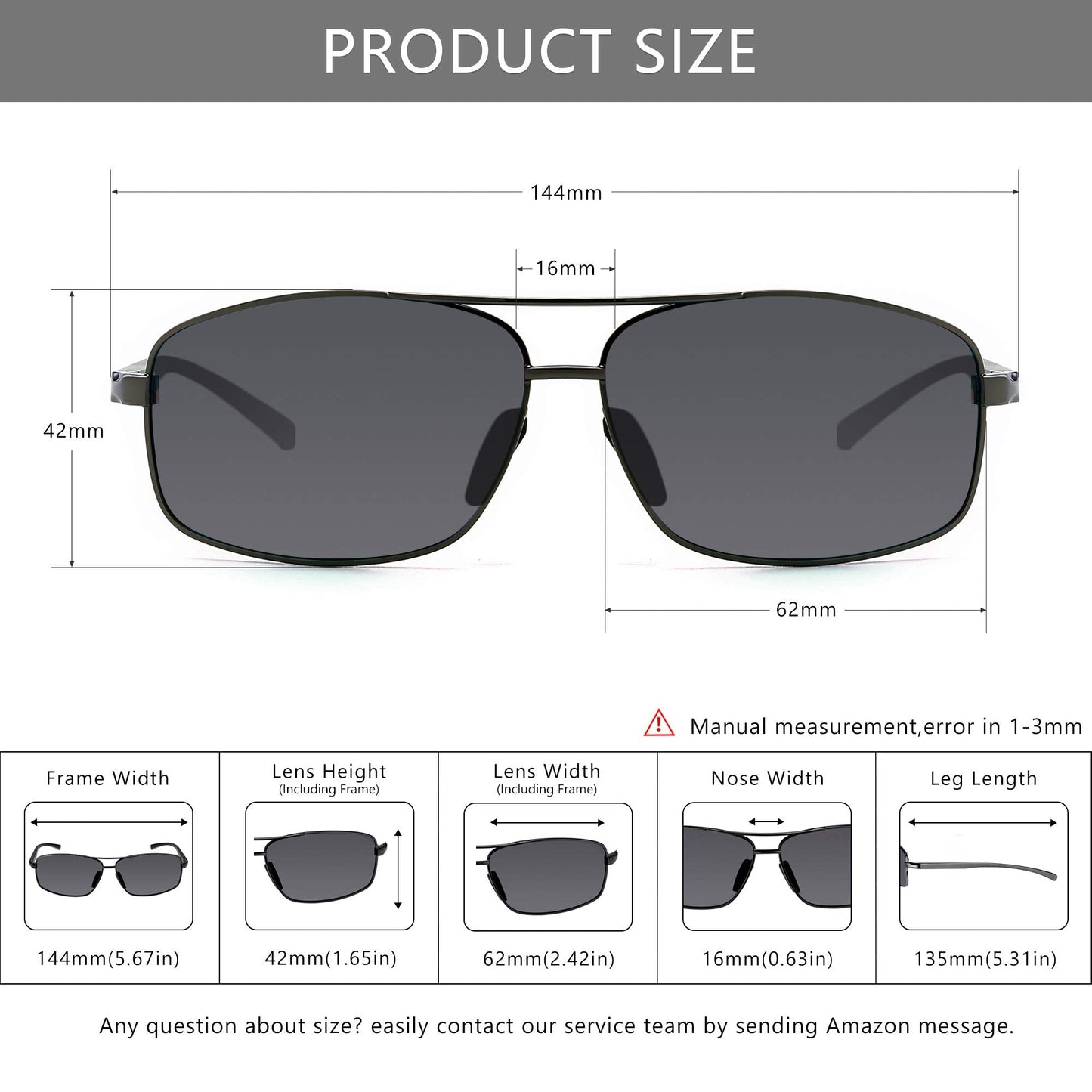 SUNGAIT Ultra Lightweight Rectangular Polarized Sunglasses Men UV400 Protection (Gunmetal Frame Gray Lens, 62) Metal Frame SGT458 QKH-CA