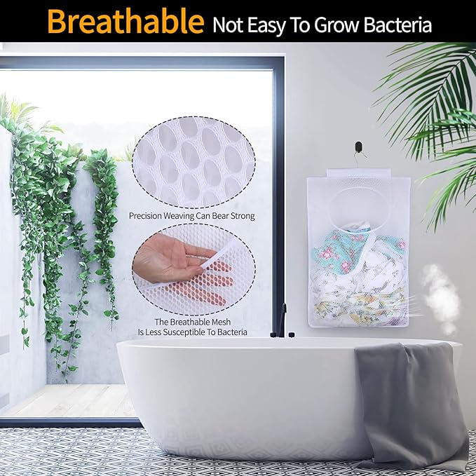 Breathable Mesh Laundry Hamper, Bringing Hooks Foldable Hanging Shower Caddy