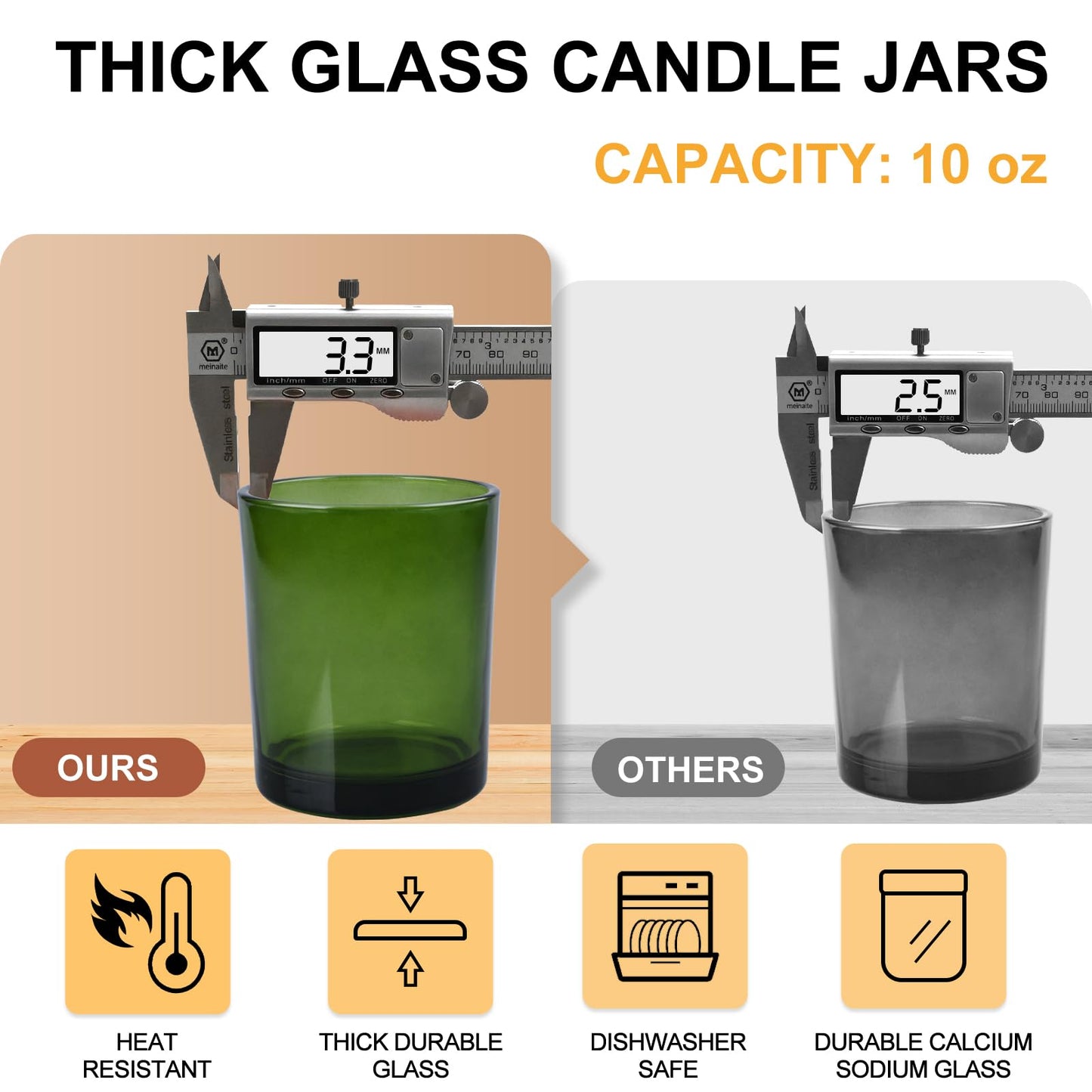SHOWIN 10 OZ Thick Candle Jars for Making Candles 15 Pcs, Empty Jars with Wood Lids for Candle Making, Sample Container, Clear Green