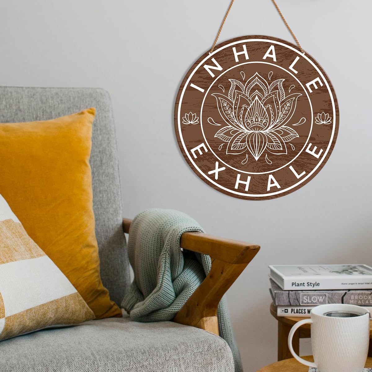 HSNBT Yoga Studio Wall Decor, Zen Den Meditation Spiritual Room Door Wooden Hanging Sign Decorations, Gifts for Yoga Lover, Inhale Exhale