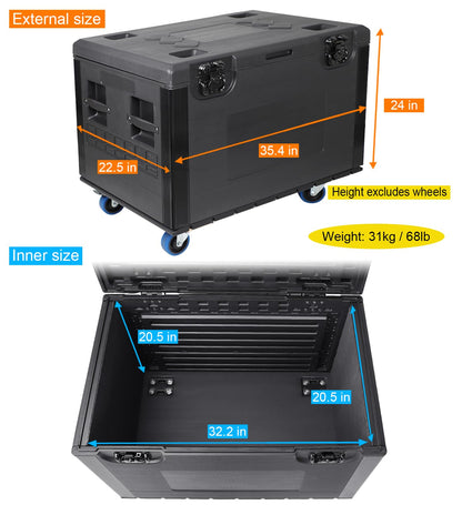 Diandian Utility Cable Trunk Road Case with Wheels, 35" x 22" x 24" Professional Stackable Heavy Duty ATA Rolling Road Case, for Pro Audio & DJ Equipment Storage, Transport for Touring with Casters