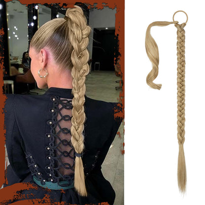 Sofeiyan Long Braid Ponytail Extension with Hair Tie Straight Sleek Wrap Around Hair Extensions Braid Pony Tail Fluffy Natural Soft Synthetic Hairpieces for Women Daily Wear, 26 inch-Ash Blonde