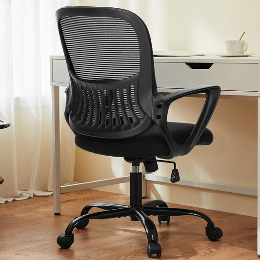 Sweetcrispy Ergonomic Mid-Back Mesh Home Office Desk Chair with Wheels, Lumbar Support, and Comfortable Armrests for Home, Bedroom, Study, Office