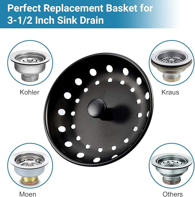 KONE Black Sink Basket Strainer Drain Stopper, 2 Pack Stainless Steel Matte