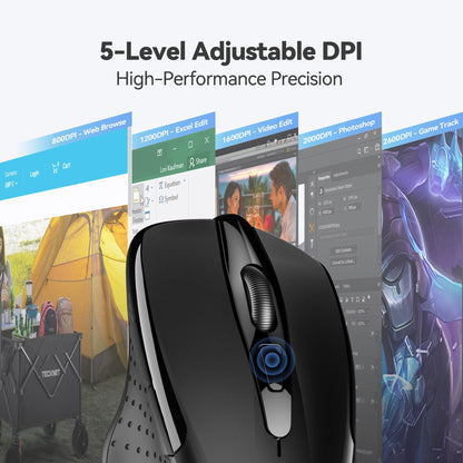 TECKNET Wireless Mouse, 2.4G Ergonomic Optical Mouse, Computer Mouse for Laptop, PC, Computer, Chromebook, Notebook, 6 Buttons, 24 Months Battery Life, 2600 DPI, 5 Adjustment Levels
