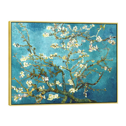 Wieco Art Framed Wall Art Canvas Prints of Almond Blossom by Vincent Van Gogh Paintings Reproduction Abstract Artwork for Wall Decor Golden Frame