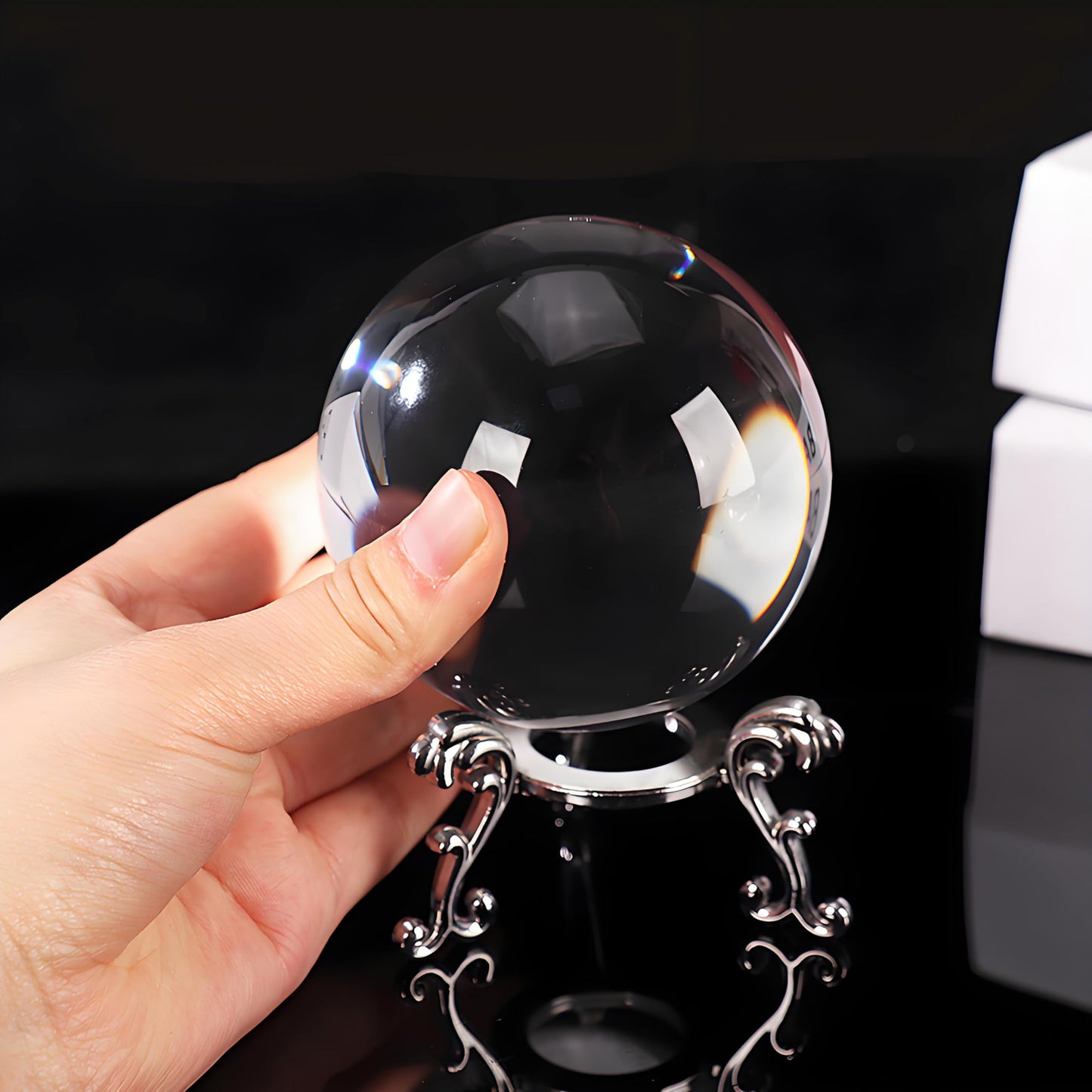 vskikris 2 Pcs 3D Wolves Crystal Balls with Silver Stand