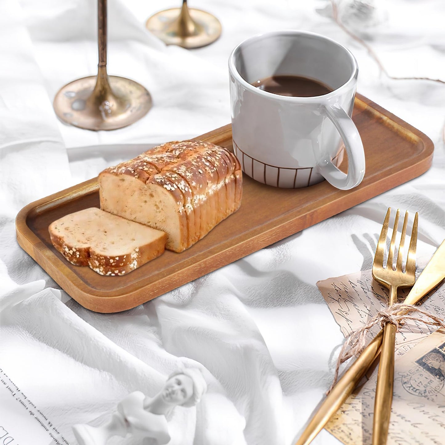 HOMKULA Acacia Wood Serving Platters and Trays - 14" x 5.5" Wooden Mini Charcuterie Boards, Small Cheese Board, Rectangle Wooden Tray for Kitchen Counter, Bathroom, Home Decor, Party (6, 14"X5.5")