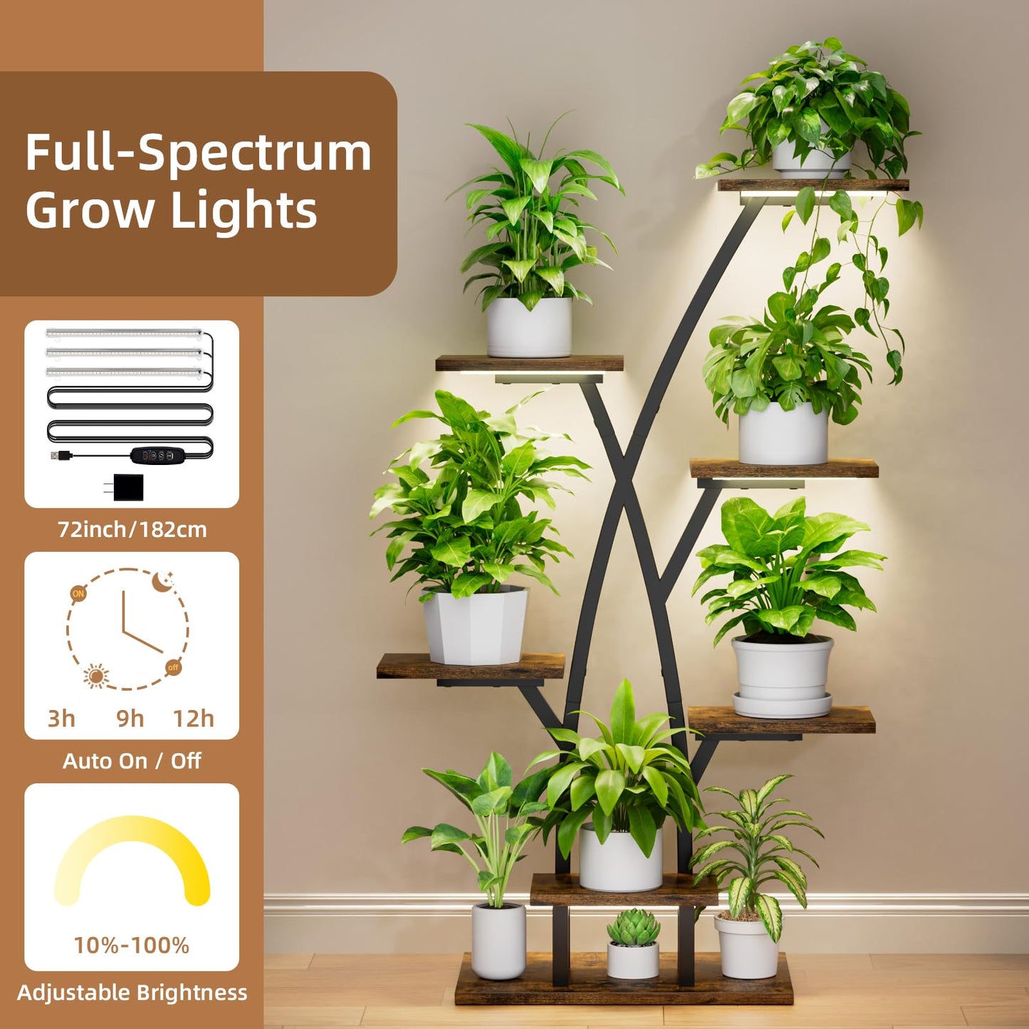 EVAWOO Plant Stand With Grow Lights - 7 Tiered Corner Shelf for Multiple Plants, 42" Metal Shelves, Flower Holder Display Rack for Indoor Home Patio Balcony