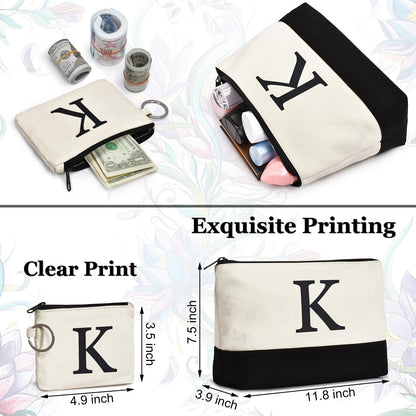GASSDA Initial Canvas Tote Bag, Birthday Gifts For Women, Monogram Personalized Gifts For Women Mom Teachers Bridesmaids (K 3PCS)