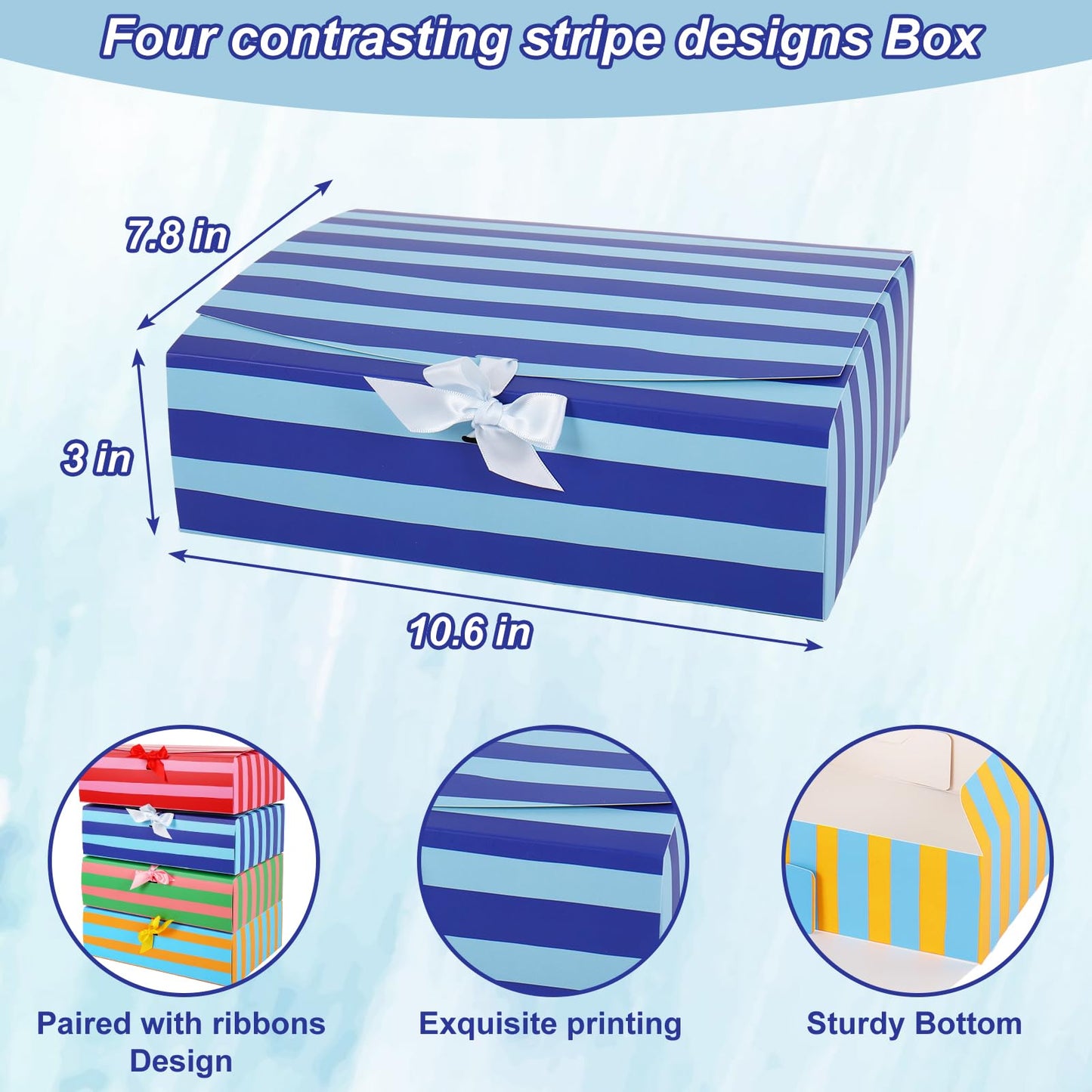 Whaline 16Pcs Stripe Treat Boxes with Lid & Ribbon Closure Colorful Summer Striped Gift Paper Box Empty for Cookies Candy Wedding Birthday Baby Shower Pool Party Favors