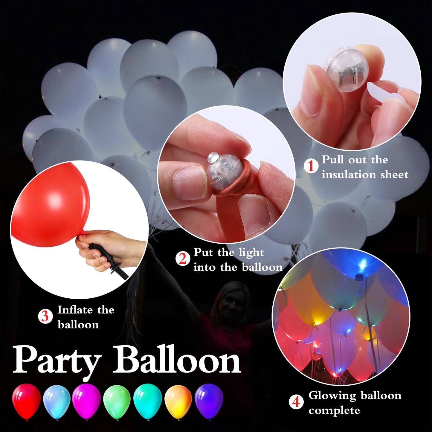 FWYWNL 100pcs Balloon Lights,Round LED Ball Lamp for Latex Balloon Paper Lantern Party Wedding Festival Christmas Halloween Decorative，Long Standby Time Waterpro of Mini Light (White)