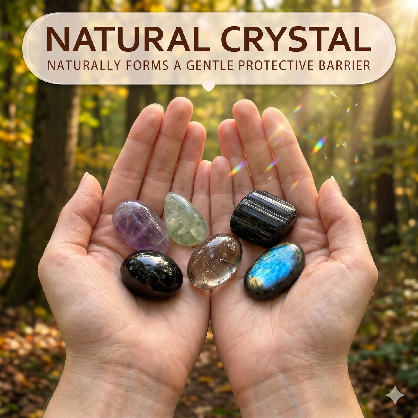 Protection Crystal Set - 6 Healing Stones for Spiritual Defense & Energy Cleansing - Includes Blessing Card, Elegant Box & Bag