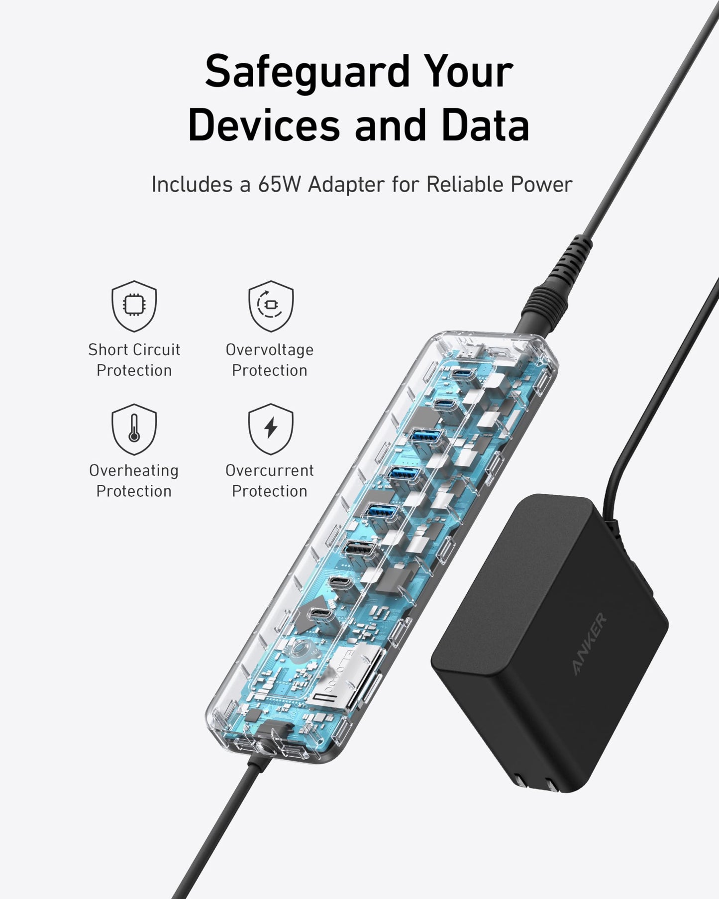 Anker USB C Hub, 8-in-1 5Gbps Data Hub, USB Splitter with 3 USBA and 4 USBC Ports, 100W PD-in, 2-in-1 USB-Connector, for Laptop, MacBook, iPad and More (45W Adapter Included)