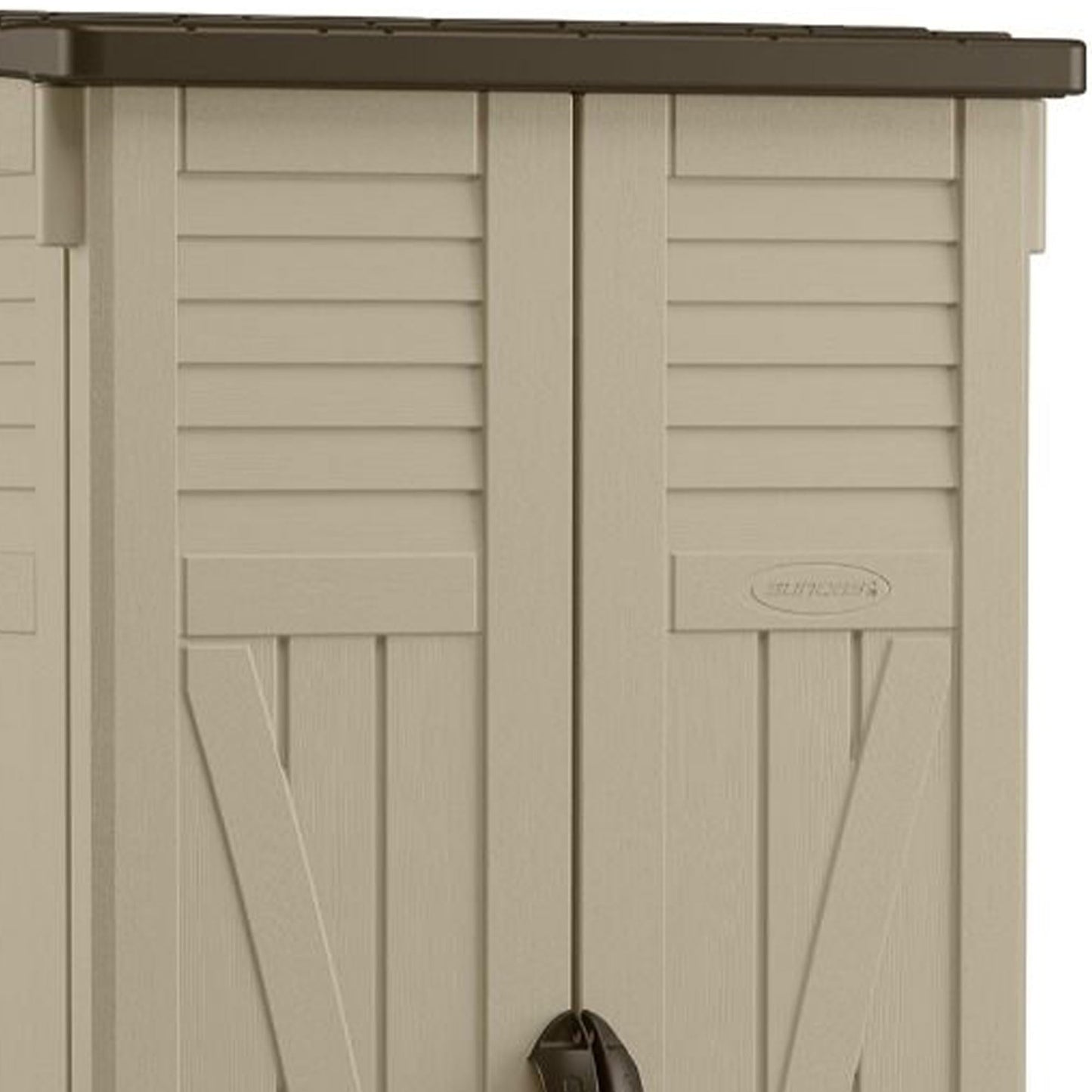 Suncast 22 Cubic Feet Capacity Tall Plastic Vertical Outdoor Shed for Garden, Backyard, Patio, or Pool Supplies Storage, Brown