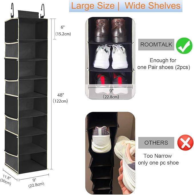 Large-Sized Hanging Shoe Organizer 8-Shelf, Hanging Closet Organizer