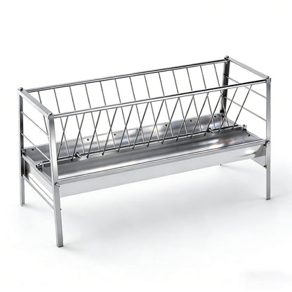 3 in 1 Grain|Water|Hay Feeder, 94-Gallon Capacity|8.0'' Deeper Feeding Pan, Stainless Steel Goat Hay Feeder, 63" Long Livestock Hay Rack for Goats, Sheep, Cow, Horse