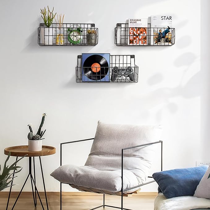 4 Set Extra Large Hanging Wall Wire Baskets, Hanging Wall Mount Storage Baskets