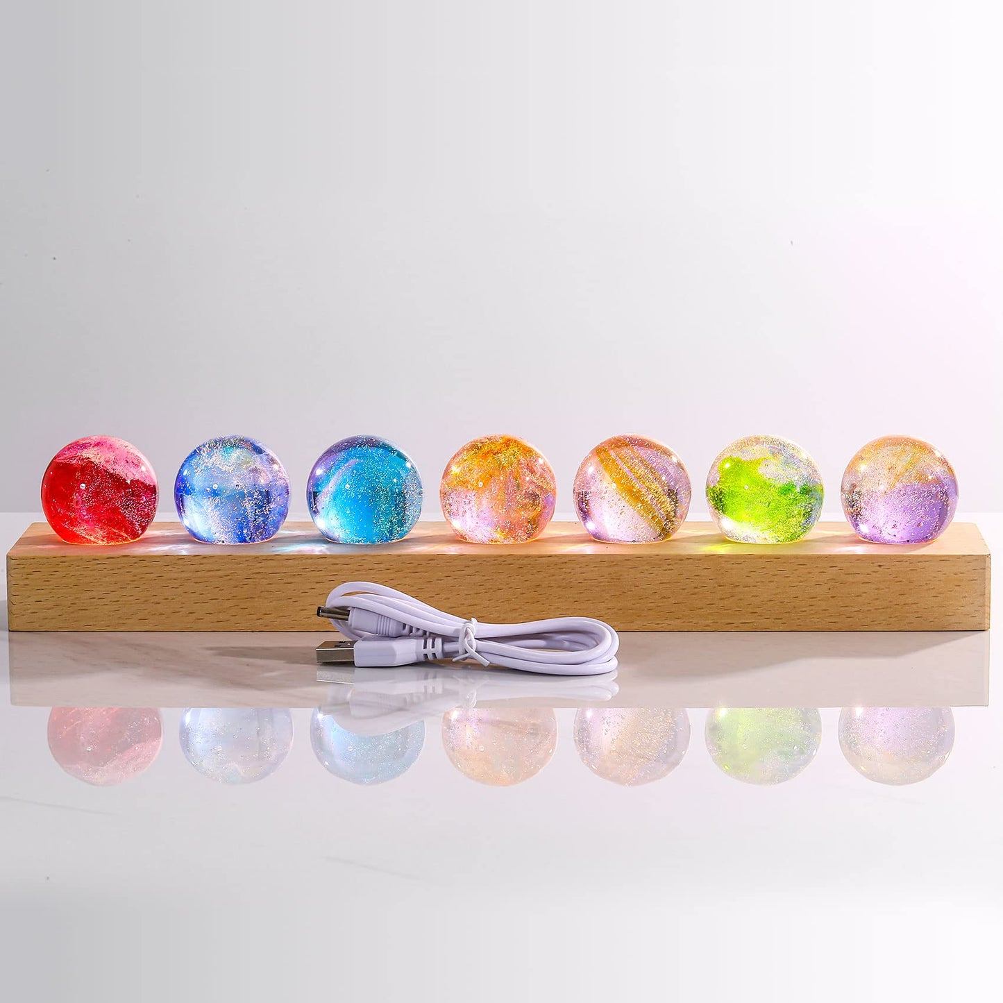 Movdyka 7 Colorful Glass Crystal Ball Desk Ecorations Chakra Healing Stones