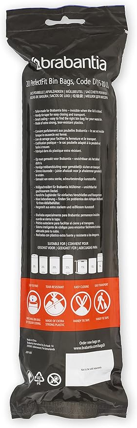 Brabantia PerfectFit Trash Bags Thick Plastic Trash Can Liners