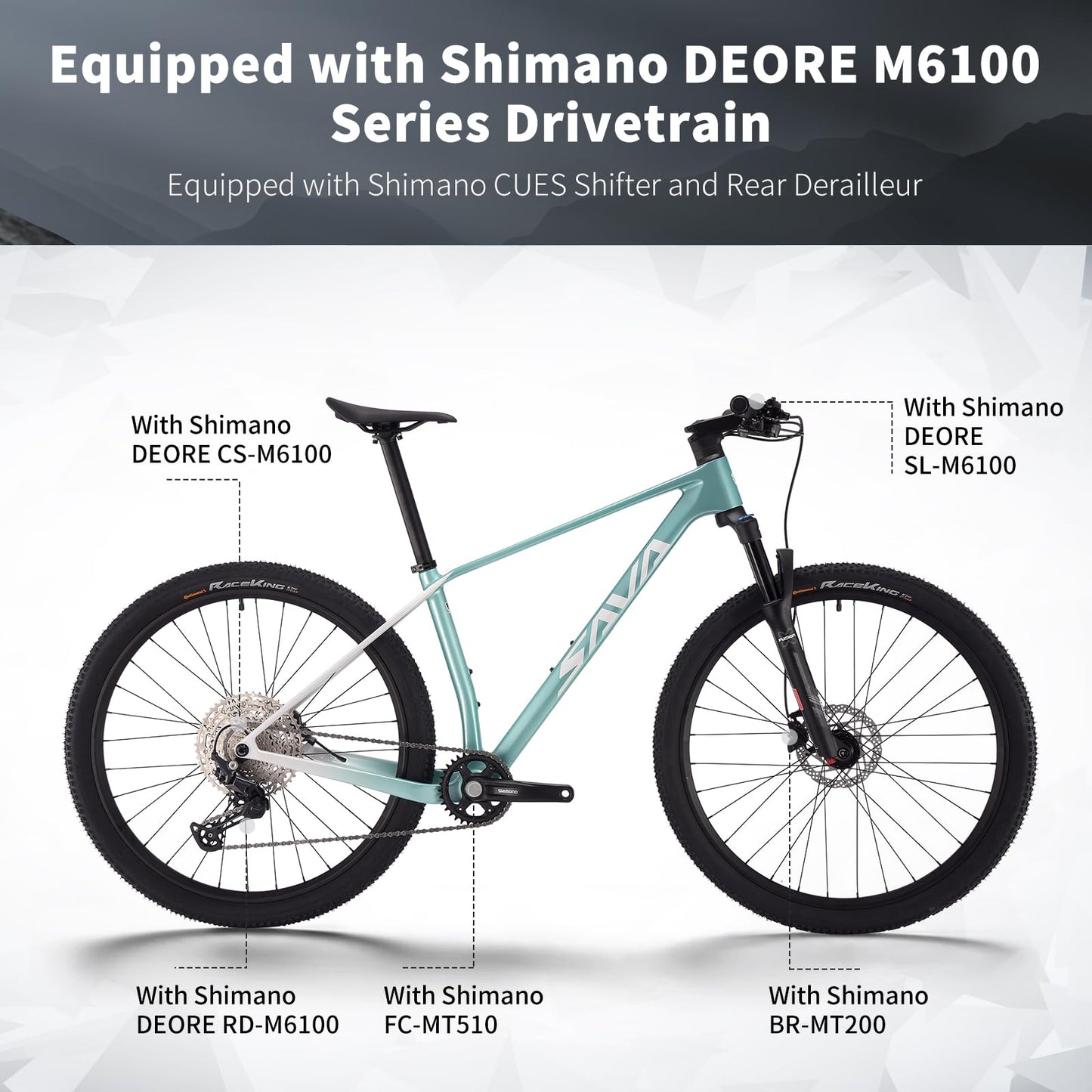 SAVADECK Carbon Fiber Mountain Bike with Shimano Deore M6100 12-Speed, MTB Bicycle with Hydraulic Disc Brakes(Grey, 27.5 * 17)