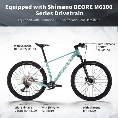SAVADECK Carbon Fiber Mountain Bike with Shimano Deore M6100 12-Speed, MTB Bicycle with Hydraulic Disc Brakes(Purple, 27.5 * 15)
