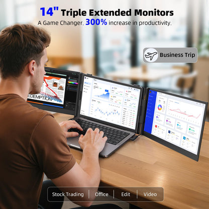 14" Dual Laptop Screen Extender with 1.3lbs - Ultra Thin Portable Monitor for Laptop Plug & Play, FHD 1080P Laptops Extended Monitor for 13"-17" Laptops, USB-C/HDMI Travel Display for Mac/Win