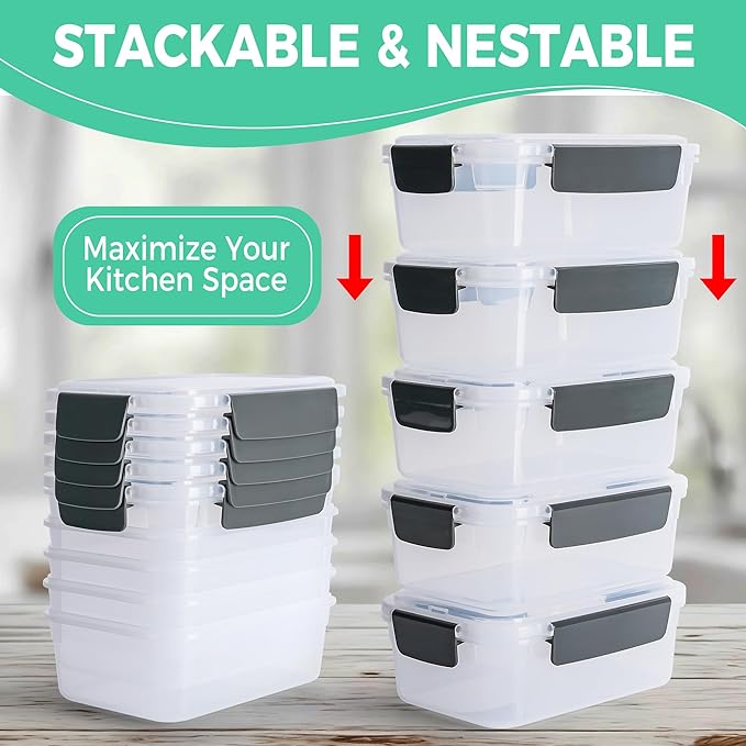 YORY 5 cup Plastic Food Storage Containers