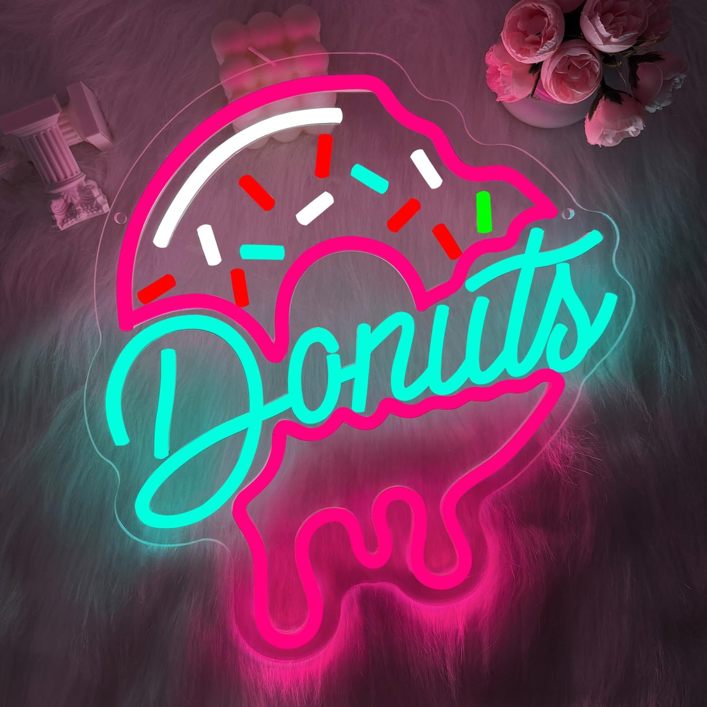 Donuts Neon Sign, Donuts Signs for Snack Bar Home Kitchen Restaurant Bakery Business Art Wall Decor,Gift for Cafe Fast Food Shop, Dimmable LED Neon Light USB Powered