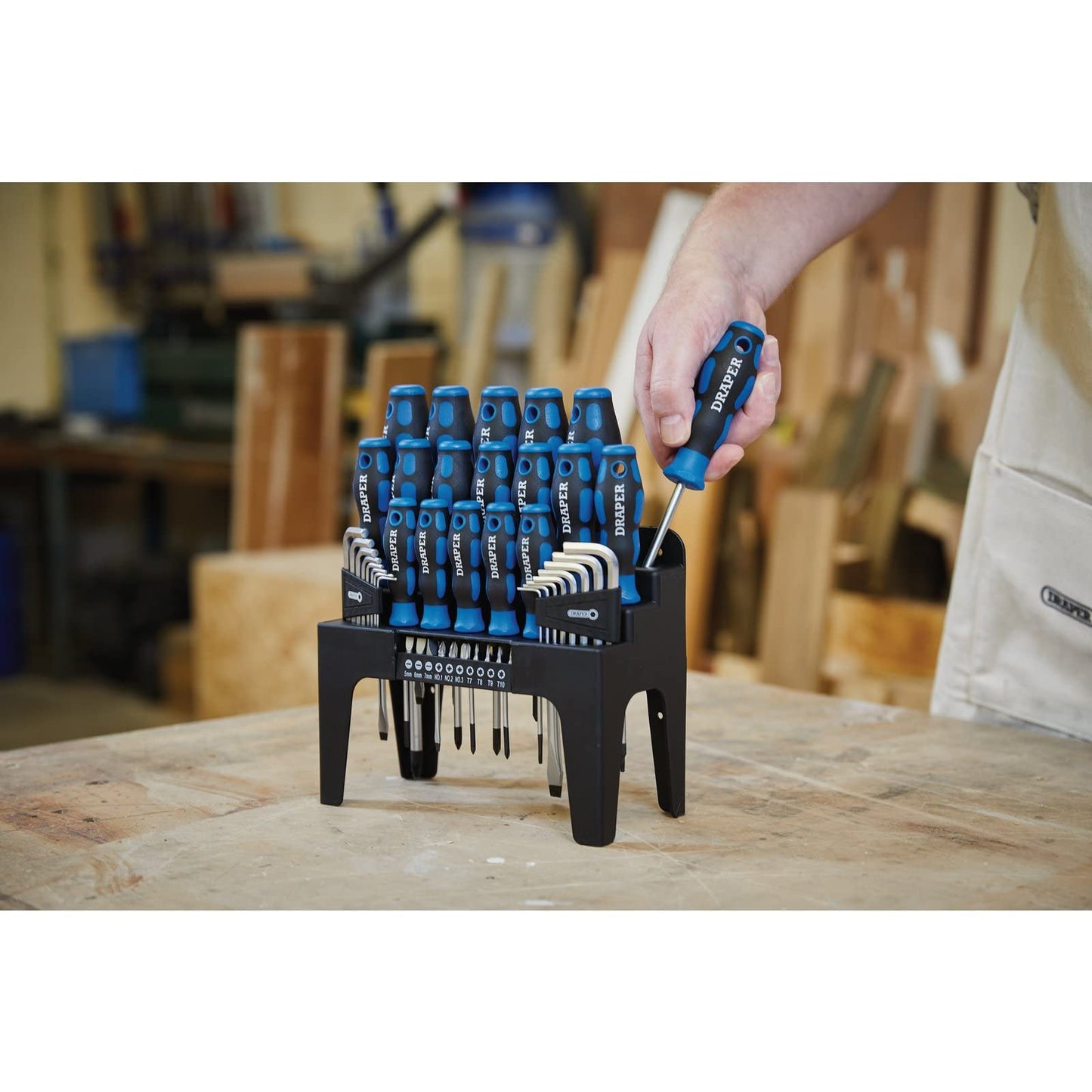 Draper 44 Piece Precision Screwdriver Hex Key and Bit Set | Soft Grip Drivers Hand Tools | DIY and Professional Kit | Tool Stand | Magnetic Tips | 81294