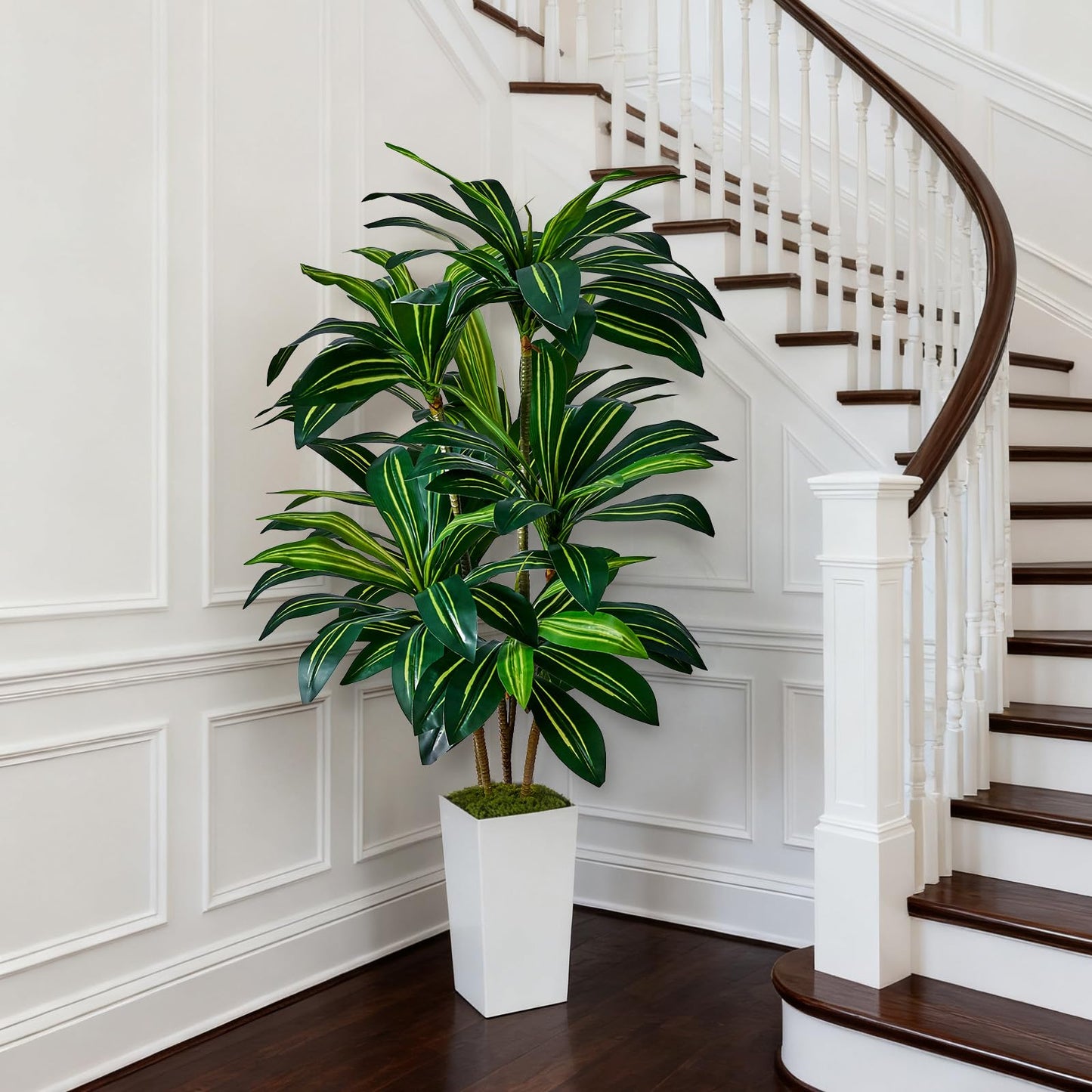 SJSCYD Dracaena Artificial Plants Indoor, 5FT Tall Faux Tree with White Tall Planter, Fake Yucca Tree Floor Plant, Artificial Trees for Home Office Living Room Garden Decor Outdoor, Housewarming Gift