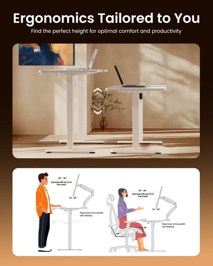 ErGear Height Adjustable Electric Standing Desk, 48 x 24 Inches Sit Stand up Desk, Memory Computer Home Office Desk, White