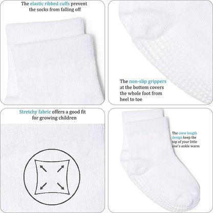 12 Pairs Non-Skid Cotton Socks with Grip for Baby Toddler Boys Girls(8#White,1-3 Years)