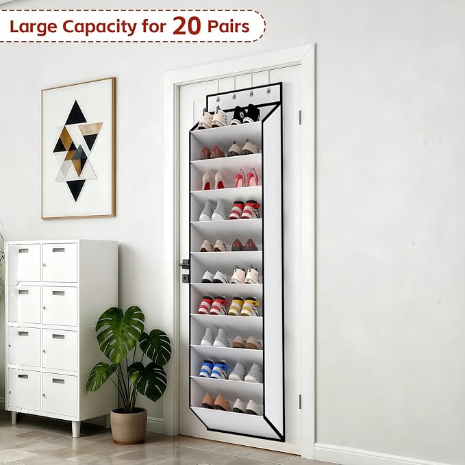 KEEPJOY 10 Tiers White Over Door Shoe Organizer Storage, Hanging Shoe Holder