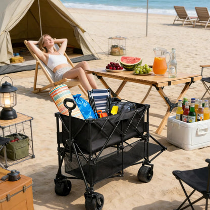 700L Large Capacity Double Decker Wagon Collapsible Wagon with Tailgate 55'' Extra Long, Foldable 600lbs Heavy Duty Beach Cart with All-Terrain Big Wheels,Utility Carts, Sports,Outdoor,Shoping Cart