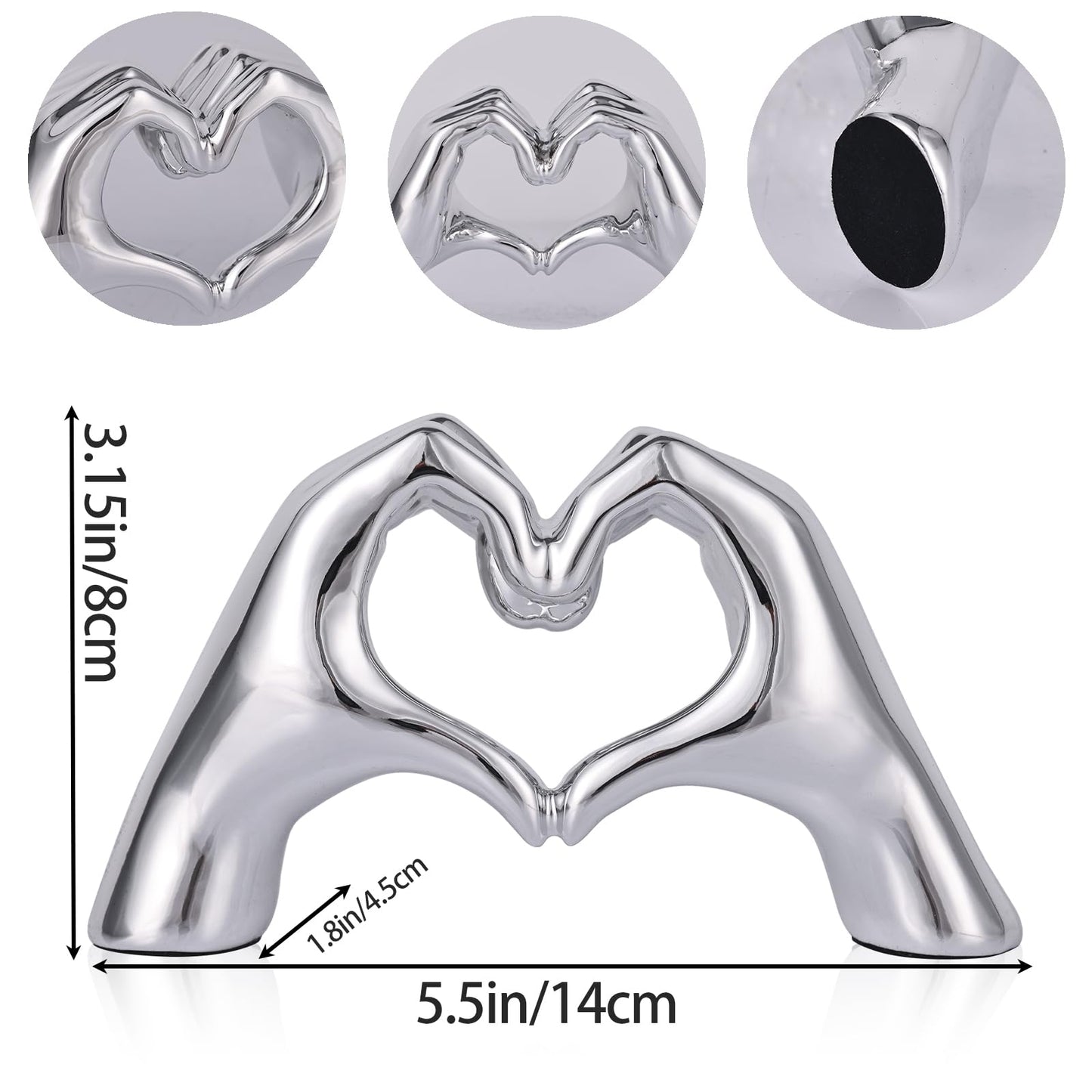 DOVDOV Silver Heart Hand Decorative Sculpture, Room Home Decor Aesthetics for Office, Living Room, Coffee Table, Dining Table, Center Entrance, entryway, TV Stand, Tabletop Decorations.