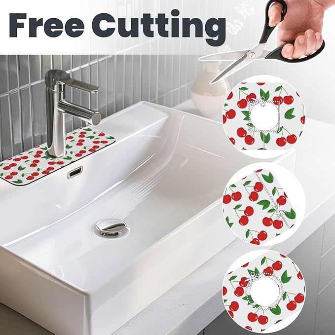Fruit Cherry Red Cherries Leaves Leaf White Kitchen Sink Splash Guard Faucet