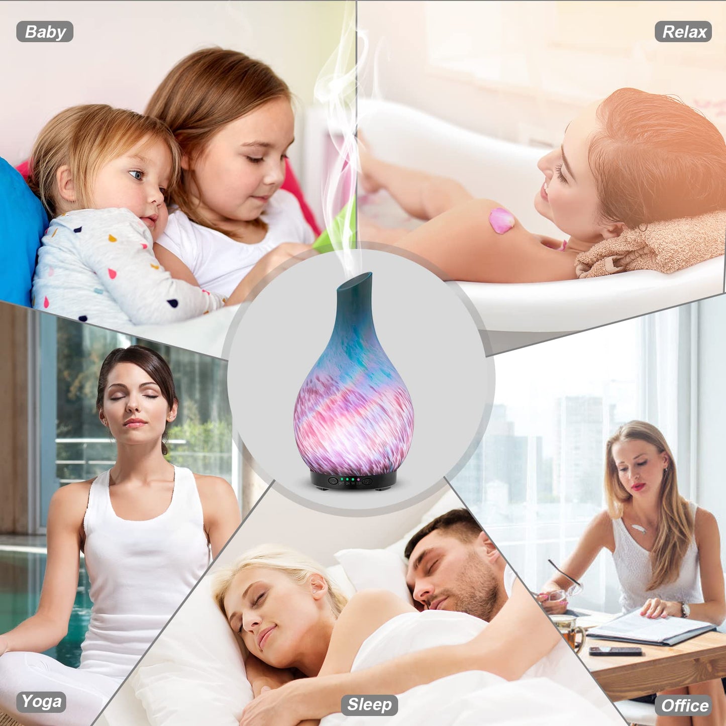 MAXWINER Essential Oil Diffusers Ultrasonic 3D Glass Aromatherapy Diffuser, Auto Shut-Off, Timer Setting, 7 Colors LED Lights Changing for Home, Office, Spa 120ml