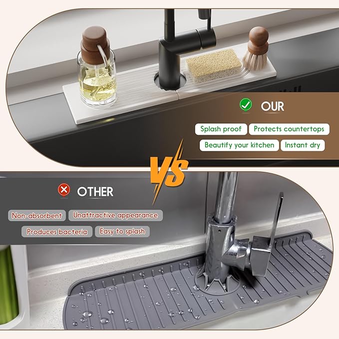 Faucet Mat for Kitchen Sink, Diatomite Quick Drying Tray, 15.8 Inch Kitchen