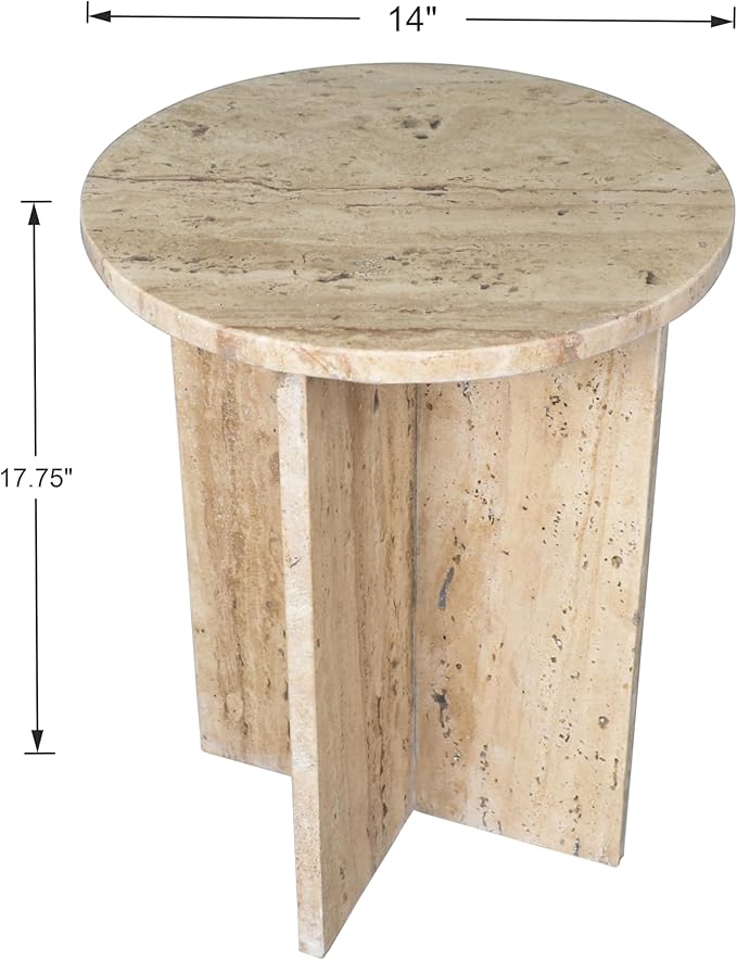JONATHAN Y Javier Solid Travertine Marble End Table, 14-inch Round Modern